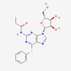 molecular formula C19H21N5O5S B12915939 N-[9-[(2R,3R,4S,5R)-3,4-dihydroxy-5-(hydroxymethyl)oxolan-2-yl]-6-phenylsulfanylpurin-2-yl]propanamide 