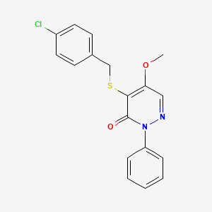 molecular formula C18H15ClN2O2S B12915987 4-((4-Chlorobenzyl)thio)-5-methoxy-2-phenyl-3(2H)-pyridazinone CAS No. 5557-48-2