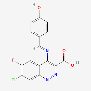 molecular formula C16H9ClFN3O3 B12916147 7-Chloro-6-fluoro-4-(((4-hydroxyphenyl)methylene)amino)-3-cinnolinecarboxylic acid CAS No. 159831-79-5