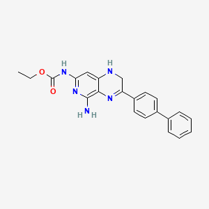 molecular formula C22H21N5O2 B12916604 Carbamic acid, (5-amino-3-(1,1'-biphenyl)-4-yl-1,2-dihydropyrido(3,4-b)pyrazin-7-yl)-, ethyl ester CAS No. 82586-04-7