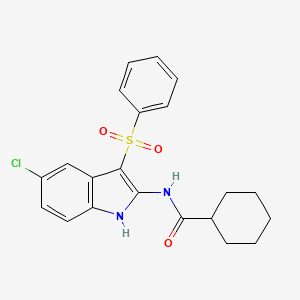 molecular formula C21H21ClN2O3S B12917026 N-[3-(Benzenesulfonyl)-5-chloro-1H-indol-2-yl]cyclohexanecarboxamide CAS No. 918493-84-2