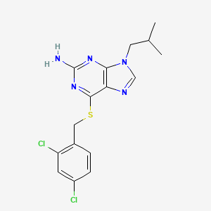 molecular formula C16H17Cl2N5S B12917174 6-((2,4-Dichlorobenzyl)thio)-9-isobutyl-9H-purin-2-amine CAS No. 94094-16-3