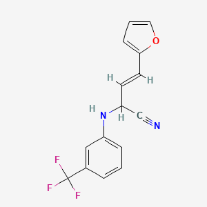 molecular formula C15H11F3N2O B12917489 (E)-4-(Furan-2-yl)-2-((3-(trifluoromethyl)phenyl)amino)but-3-enenitrile 