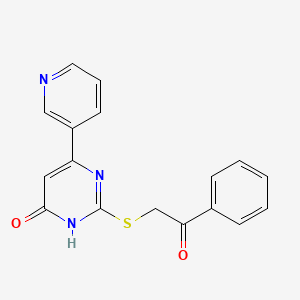 molecular formula C17H13N3O2S B12917674 2-[(2-Oxo-2-phenylethyl)sulfanyl]-6-(pyridin-3-yl)pyrimidin-4(1H)-one CAS No. 64670-18-4