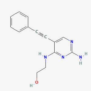 molecular formula C14H14N4O B12917707 Ethanol, 2-[[2-amino-5-(phenylethynyl)-4-pyrimidinyl]amino]- CAS No. 393856-04-7