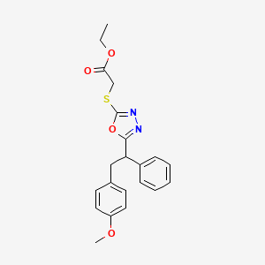 Ethyl ((5-(2-(4-methoxyphenyl)-1-phenylethyl)-1,3,4-oxadiazol-2-yl)thio)acetate