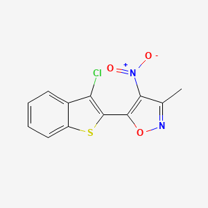 molecular formula C12H7ClN2O3S B12918279 5-(3-Chloro-1-benzothiophen-2-yl)-3-methyl-4-nitro-1,2-oxazole CAS No. 143806-62-6