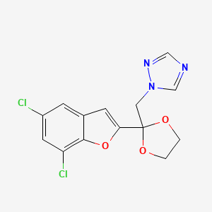 molecular formula C14H11Cl2N3O3 B12918301 1H-1,2,4-Triazole, 1-((2-(5,7-dichloro-2-benzofuranyl)-1,3-dioxolan-2-yl)methyl)- CAS No. 98532-67-3