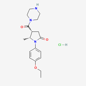 molecular formula C18H26ClN3O3 B12918417 Piperazine, 1-((1-(4-ethoxyphenyl)-2-methyl-5-oxo-3-pyrrolidinyl)carbonyl)-, hydrochloride, cis- CAS No. 38160-27-9