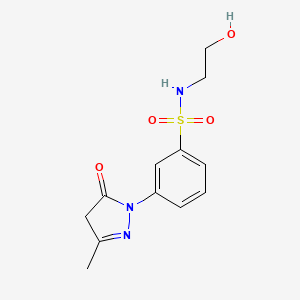 molecular formula C12H15N3O4S B12918617 Benzenesulfonamide, 3-(4,5-dihydro-3-methyl-5-oxo-1H-pyrazol-1-yl)-N-(2-hydroxyethyl)- CAS No. 68003-42-9