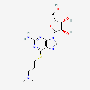 molecular formula C15H24N6O4S B12918758 (2R,3R,4S,5R)-2-(2-Amino-6-((3-(dimethylamino)propyl)thio)-9H-purin-9-yl)-5-(hydroxymethyl)tetrahydrofuran-3,4-diol 