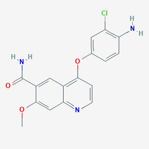 molecular formula C17H14ClN3O3 B1291898 4-(4-Amino-3-chlorophenoxy)-7-methoxyquinoline-6-carboxamide CAS No. 417722-93-1