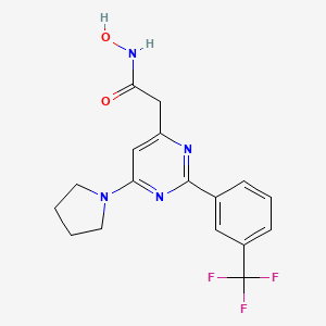 molecular formula C17H17F3N4O2 B12919588 4-Pyrimidineacetamide, N-hydroxy-6-(1-pyrrolidinyl)-2-(3-(trifluoromethyl)phenyl)- CAS No. 42055-70-9