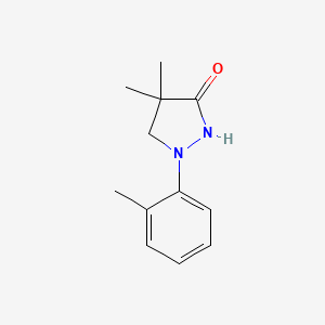 molecular formula C12H16N2O B12919733 4,4-Dimethyl-1-(2-methylphenyl)pyrazolidin-3-one CAS No. 13047-09-1