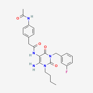 molecular formula C25H28FN5O4 B12919752 2-(4-Acetamidophenyl)-N-[6-amino-1-butyl-3-(3-fluorobenzyl)-2,4-dioxo-1,2,3,4-tetrahydro-5-pyrimidinyl]acetamide CAS No. 628279-20-9