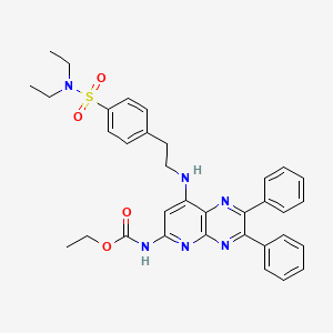 molecular formula C34H36N6O4S B12919781 Ethyl (8-((4-(N,N-diethylsulfamoyl)phenethyl)amino)-2,3-diphenylpyrido[2,3-b]pyrazin-6-yl)carbamate CAS No. 21271-99-8