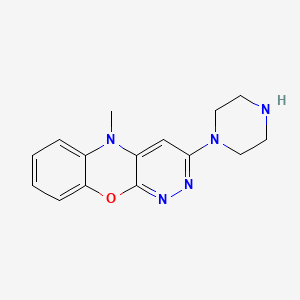 molecular formula C15H17N5O B12919870 5H-Pyridazino(3,4-b)(1,4)benzoxazine, 5-methyl-3-(1-piperazinyl)- CAS No. 34352-60-8