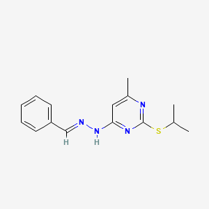 molecular formula C15H18N4S B12919887 Benzaldehyde, (6-methyl-2-((1-methylethyl)thio)-4-pyrimidinyl)hydrazone CAS No. 154496-67-0