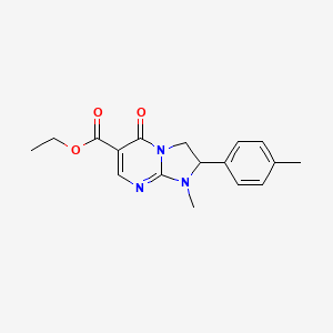 molecular formula C17H19N3O3 B12919955 Imidazo(1,2-a)pyrimidine-6-carboxylic acid, 1,2,3,5-tetrahydro-1-methyl-2-(4-methylphenyl)-5-oxo-, ethyl ester CAS No. 141234-42-6