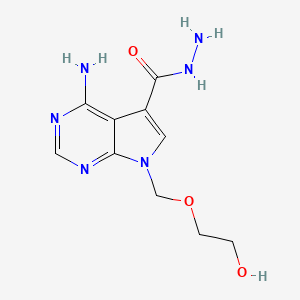 molecular formula C10H14N6O3 B12920505 4-Amino-7-(2-hydroxy-ethoxymethyl)-7H-pyrrolo(2,3-d)pyrimidine-5-carboxylic acid hydrazide CAS No. 120386-12-1