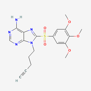 molecular formula C19H21N5O5S B12920516 9-(Pent-4-yn-1-yl)-8-(3,4,5-trimethoxybenzene-1-sulfonyl)-9H-purin-6-amine CAS No. 827302-66-9