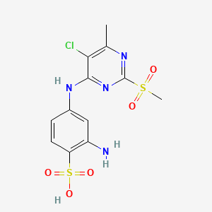 molecular formula C12H13ClN4O5S2 B12920757 2-Amino-4-[[5-chloro-6-methyl-2-(methylsulphonyl)-4-pyrimidinyl]amino]benzenesulphonic acid CAS No. 69304-83-2