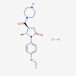 molecular formula C18H26ClN3O3 B12920812 Piperazine, 1-((1-(4-ethoxyphenyl)-2-methyl-5-oxo-3-pyrrolidinyl)carbonyl)-, monohydrochloride, trans- CAS No. 38160-32-6