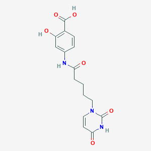 molecular formula C16H17N3O6 B12921032 4-(5-(2,4-Dioxo-3,4-dihydropyrimidin-1(2H)-yl)pentanamido)-2-hydroxybenzoic acid CAS No. 4113-89-7