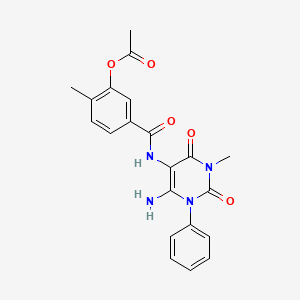 molecular formula C21H20N4O5 B12921155 5-((6-Amino-3-methyl-2,4-dioxo-1-phenyl-1,2,3,4-tetrahydropyrimidin-5-yl)carbamoyl)-2-methylphenyl acetate CAS No. 301206-04-2