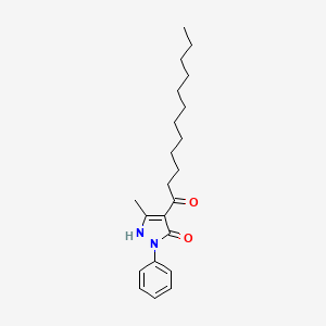 molecular formula C22H32N2O2 B12921314 3H-Pyrazol-3-one, 1,2-dihydro-5-methyl-4-(1-oxododecyl)-2-phenyl- CAS No. 98213-02-6