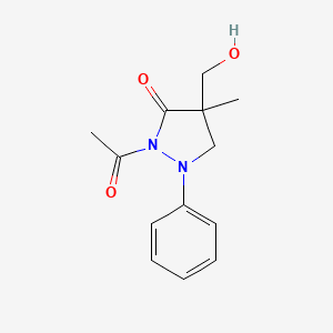 molecular formula C13H16N2O3 B12921375 2-Acetyl-4-(hydroxymethyl)-4-methyl-1-phenylpyrazolidin-3-one CAS No. 97513-92-3