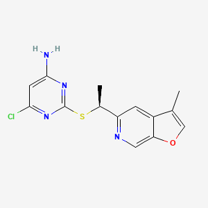 4-Pyrimidinamine, 6-chloro-2-(((1S)-1-(3-methylfuro(2,3-c)pyridin-5-yl)ethyl)thio)-