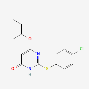 molecular formula C14H15ClN2O2S B12921582 4(1H)-Pyrimidinone, 2-((4-chlorophenyl)thio)-6-(1-methylpropoxy)- CAS No. 284681-70-5