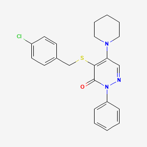 molecular formula C22H22ClN3OS B12921675 4-((4-Chlorobenzyl)thio)-2-phenyl-5-(1-piperidinyl)-3(2H)-pyridazinone CAS No. 5785-97-7