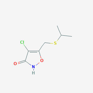 molecular formula C7H10ClNO2S B12921872 4-Chloro-5-{[(propan-2-yl)sulfanyl]methyl}-1,2-oxazol-3(2H)-one CAS No. 89660-94-6