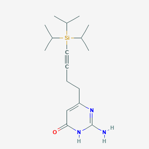 molecular formula C17H29N3OSi B12921969 2-Amino-6-{4-[tri(propan-2-yl)silyl]but-3-yn-1-yl}pyrimidin-4(1H)-one CAS No. 917745-86-9