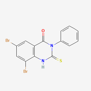 molecular formula C14H8Br2N2OS B12922198 6,8-Dibromo-3-phenyl-2-thioxo-2,3-dihydroquinazolin-4(1H)-one CAS No. 16760-49-9