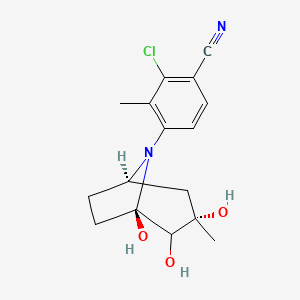 molecular formula C16H19ClN2O3 B12922256 2-Chloro-3-methyl-4-((1R,3S,5R)-1,2,3-trihydroxy-3-methyl-8-azabicyclo[3.2.1]octan-8-yl)benzonitrile 