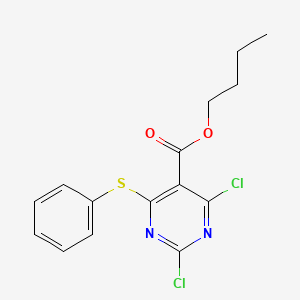 molecular formula C15H14Cl2N2O2S B12922277 Butyl 2,4-dichloro-6-(phenylsulfanyl)pyrimidine-5-carboxylate CAS No. 87847-39-0