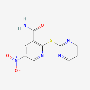 molecular formula C10H7N5O3S B12922363 5-Nitro-2-(pyrimidin-2-ylsulfanyl)pyridine-3-carboxamide CAS No. 73768-59-9