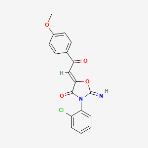 molecular formula C18H13ClN2O4 B12922555 3-(2-Chlorophenyl)-2-imino-5-(2-(4-methoxyphenyl)-2-oxoethylidene)oxazolidin-4-one 