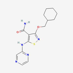 molecular formula C15H19N5O2S B12922568 3-(Cyclohexylmethoxy)-5-[(pyrazin-2-yl)amino]-1,2-thiazole-4-carboxamide CAS No. 651305-29-2