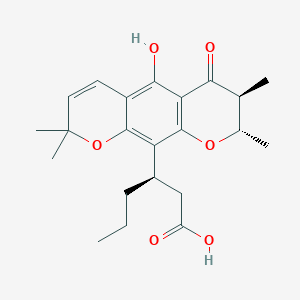 molecular formula C22H28O6 B12922599 (R)-3-((2S,3S)-5-Hydroxy-2,3,8,8-tetramethyl-4-oxo-2,3,4,8-tetrahydropyrano[3,2-g]chromen-10-yl)hexanoic acid 