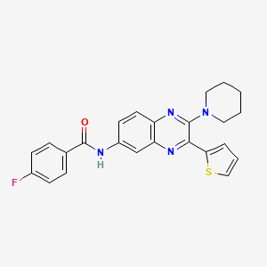 4-Fluoro-N-(2-(piperidin-1-yl)-3-(thiophen-2-yl)quinoxalin-6-yl)benzamide