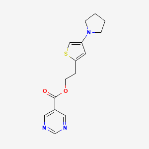 molecular formula C15H17N3O2S B12925120 2-(4-(Pyrrolidin-1-yl)thiophen-2-yl)ethyl pyrimidine-5-carboxylate 