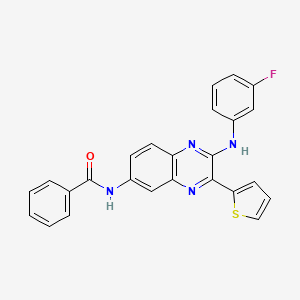 molecular formula C25H17FN4OS B12925311 N-[2-(3-Fluoroanilino)-3-(thiophen-2-yl)quinoxalin-6-yl]benzamide CAS No. 832081-93-3