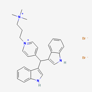 molecular formula C28H32Br2N4 B12925579 4-(Diindol-3-ylmethyl)-1-(3-(trimethylammonio)propyl)pyridinium dibromide CAS No. 21074-48-6