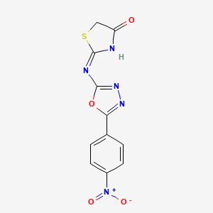 molecular formula C11H7N5O4S B12926844 2-((5-(4-Nitrophenyl)-1,3,4-oxadiazol-2-yl)amino)thiazol-4(5H)-one 