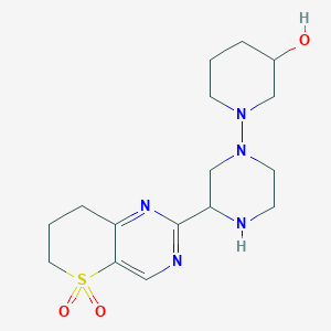 molecular formula C16H25N5O3S B12928935 1-[3-(5,5-dioxo-7,8-dihydro-6H-thiopyrano[3,2-d]pyrimidin-2-yl)piperazin-1-yl]piperidin-3-ol 