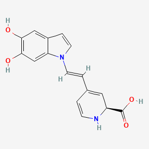 molecular formula C16H14N2O4 B12929081 (S)-4-(2-(5,6-Dihydroxy-1H-indol-1-yl)vinyl)-1,2-dihydropyridine-2-carboxylic acid 